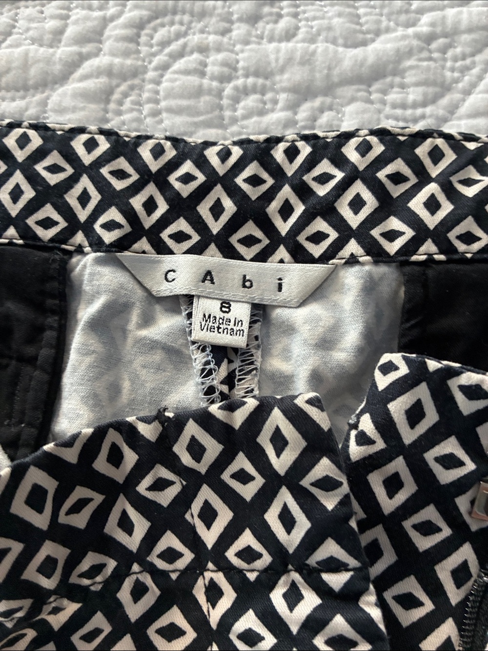 CAbi Black & White Diamond-Print Skirt